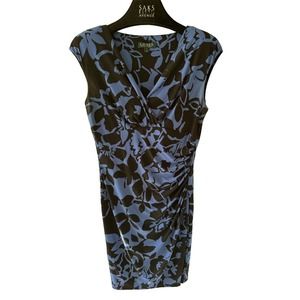 Lauren Ralph Lauren Dress Long Sleeve Blue Print Print Sz 10 Stretch Jersey